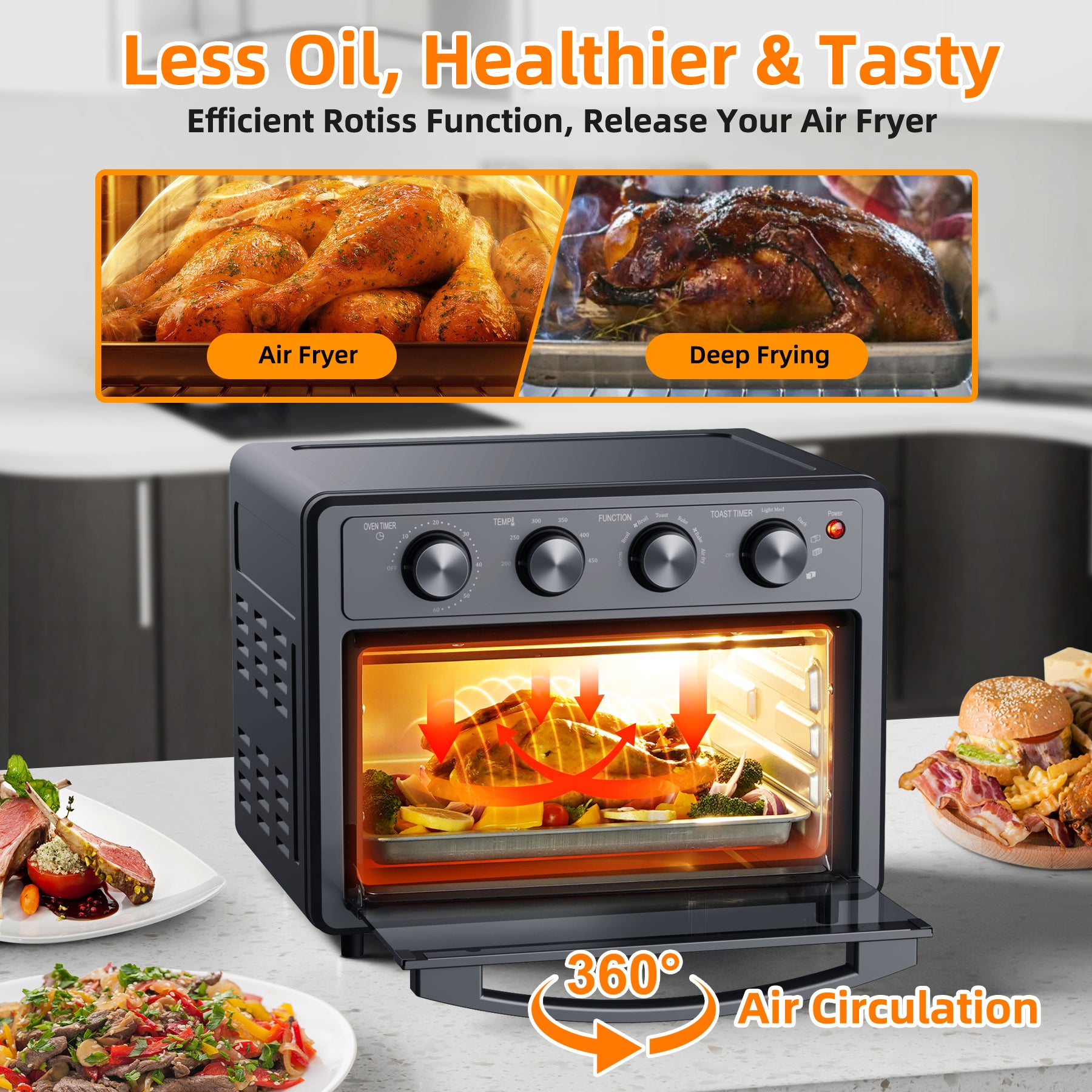 Brand New OHHO 22L 1700W AIR FRYER TOASTER OVEN OIL FREE + DIGITAL shops RECIPES